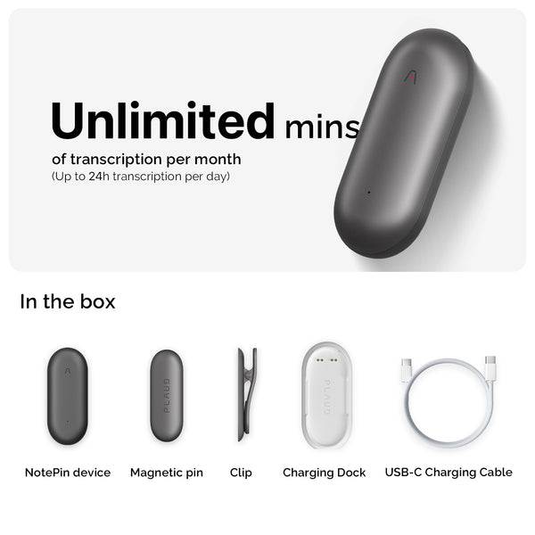 PLAUD NotePin & 2 AI Annual Unlimited Plan
